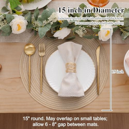 SHACOS 15 inch Round Placemats Set of 6, Cotton Polyester Woven Braided Place Mats, Washable Heat Resistant Non Slip Table Mats for Kitchen Dining Table (Beige, 6) — view 2