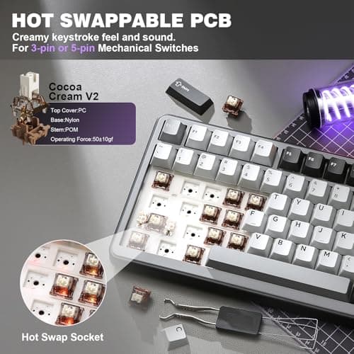 YUNZII B75 PRO Wireless Mechanical Keyboard,75% Layout with Knob,Hot Swap Gasket Structure,Creamy Pre-lubed Switches,RGB Backlit,Bluetooth/Type-C/2.4G for Win/Mac(Dark Grey, Cocoa Cream V2 Switch) — view 4