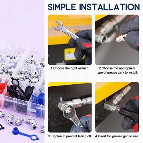 Swpeet 206Pcs Hydraulic Fitting Kit - M6 M8 M10 Straight 45 Degree 90 Degree Angled Grease Zerks for Broken Zerk Fitting — view 4