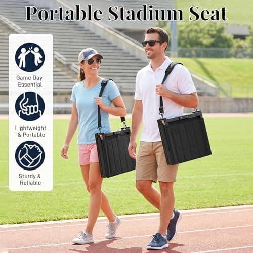 NBYTLT 2 Pack Stadium Seats for Bleachers with Back Support, Folding Bleacher Chairs with Wide Padded Cushion, Backrest and Shoulder Strap, Portable Bleacher Cushion for Sports Outdoor Event, Black — view 2