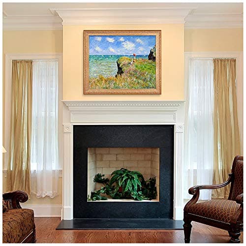 The Cliff Walk at Pourville by Claude Monet Framed Size:34.5x28.5 inches,Image Size:30x24 inches World Classic Reproductions For HomeDecor,Vintage Pattern Gold Frame — view 4