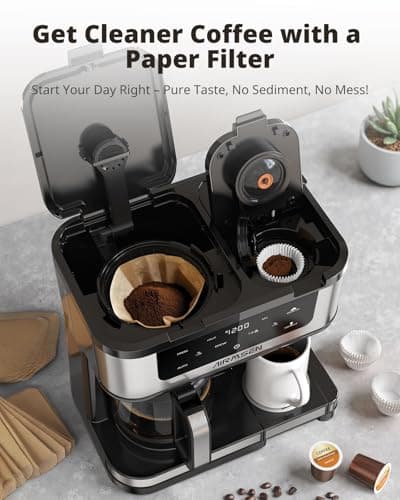 AIRMSEN 12-Cup Programmable Dual Coffee Maker – Single Serve Machine for K-Cup Pods & Ground, 1000W Fast Brew, Delay Start, 2H Keep Warm, Touchscreen, 60oz Tank, Glass Carafe – Home & Office — view 6