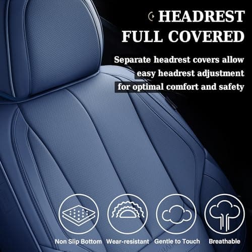 Coverado Seat Covers, Car Seat Covers Front Seats, Car Seat Cover, Car Seat Protector Waterproof, Car Seat Cushion Nappa Leather, Blue Seat Covers Carseat Cover Universal Fit for Most Cars — view 3