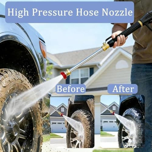 Jet Nozzle Power Washer for Garden Hose, High Pressure Washer Wand with 3 Interchangeable Spray Tips, Metal Hose Nozzle Cleaner for Car Patio Driveway Deck Outdoor Cleaning (Black) — view 2