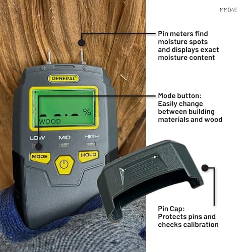 General Tools MMD4E Digital Moisture Meter, Water Leak Detector, Moisture Tester, Pin Type, Backlit LCD Display With Audible and Visual High-Medium-Low Moisture Content Alerts, Grays — view 4