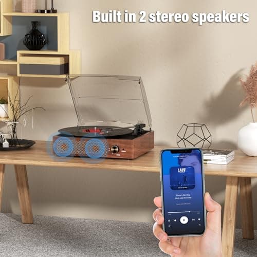 Vinyl Record Player Turntable with Built-in Bluetooth Receiver & 2 Stereo Speakers, 3 Speed 3 Size Portable Retro Record Player for Entertainment and Home Decoration — view 5