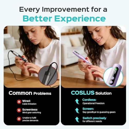 COSLUS C52 Electric Cordless Nail Drill: Professional Nail File kit with LED Screen for Acrylic Gel Powder. Portable for Home DIY & Salon Use. Manicure Pedicure for Beginners, Women, Travel, Purple — view 3