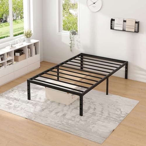 NEW JETO Metal Bed Frame,Twin Size Bed Frame with Storage Space,Heavy Duty Sturdy Mattress Foundation,Easy Assembly,No Box Spring Needed, Black,14 Inch,Twin — view 5