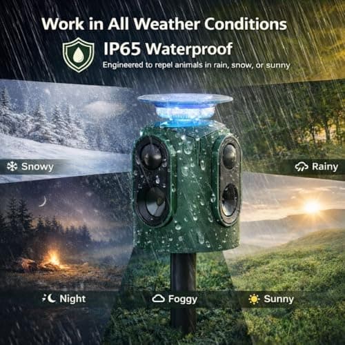 Solar Powered Ultrasonic Animal Repellent Outdoor, 360° PIR Motion Sensor Deterrent with Flashing Light, IP65 Waterproof, Repels Deer, Raccoon, Squirrel, Rabbit, Skunk for Yard, Garden, Orchard, 18kHz — view 5