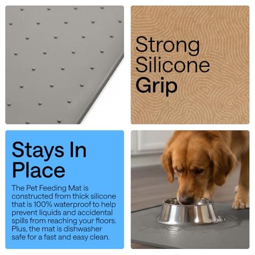 GORILLA GRIP Silicone Pet Feeding Mat, Waterproof, Raised Edges to Prevent Spills, Easy Clean in Dishwasher, Dogs and Cats Placemat Tray to Stop Food and Water Bowl Messes on Floor, 18.5x11.5, Gray — view 2