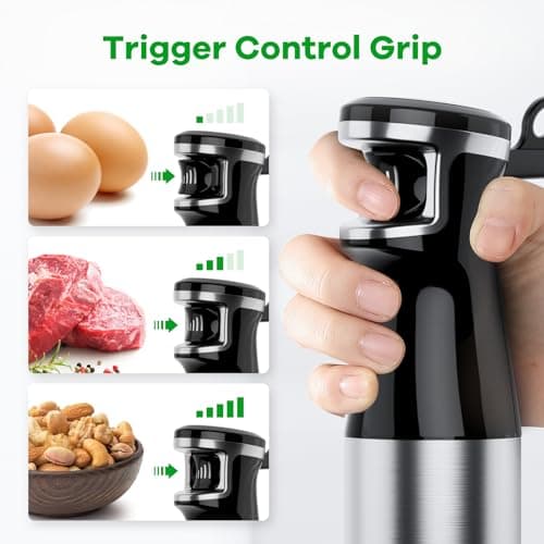 Turelar Immersion Blender Handheld Corded Hand Blenders Set 1100W, Trigger Variable Speed 5 in 1 Stick Emulsifier with Chopper, Whisk and Frother for Soup, Baby Food and Smoothies,Black — view 2