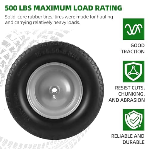 AR-PRO (2-Pack) 16x6.50-8 Flat Free Tire and Wheel, Solid Lawn Mower Tire with 3"-4.3" Centered Hub & 3/4" Bushings, Compatible with Riding Mower Graden Tractor — view 3