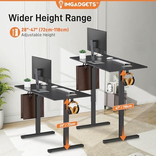 IMGadgets Electric Standing Desk, 47x24 Inches Height Adjustable, 2026 6th Gen Quiet Motor Ergonomic Sit Stand Desk, Computer Desk for Home Office, Height Memory Buttons, Display, 2 Headphone Holders — view 3