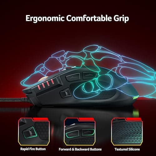 Acer Wired Gaming Mouse, 12800 DPI RGB Computer Mouse with High Optical Sensor, Ergonomic Mouse Customized 6 Programmable Buttons, 12 Backlights, and Rapid Fire Button with Driver for Laptop, PC, Mac — view 5