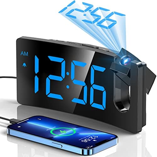 GOLOZA Projection Alarm Clock, Digital Clock with Modern Curved Design