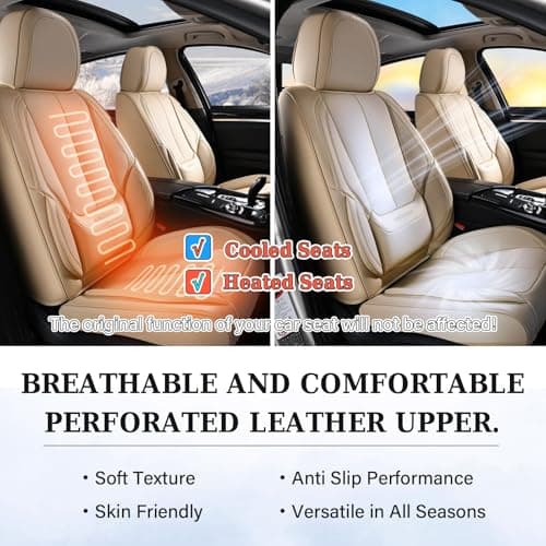 Coverado Seat Covers, Car Seat Covers Front Seats, Car Seat Cover, Car Seat Protector Waterproof, Car Seat Cushion Nappa Leather, Beige Seat Covers Carseat Cover Universal Fit for Most Cars — view 6