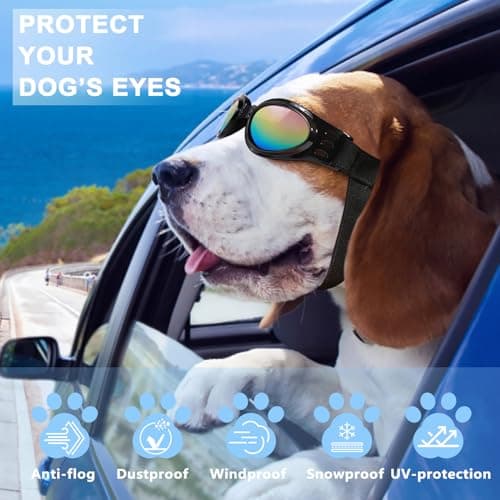 QUMY Dog Sunglasses Dog Goggles for Medium Large Breed Dogs, Wind Dust Fog Protection Eye Wear Pet Glasses with Adjustable Strap for Motorcycle Car Driving Bike Riding Hiking Swimming Over 15lbs Pink — view 5