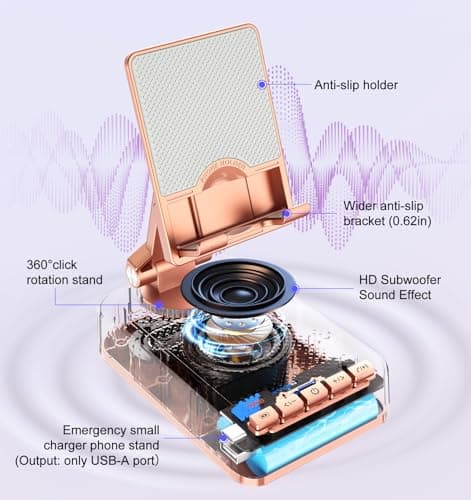 Joymate Gifts for Women Girls, Bluetooth Speaker Phone Stand with Charging Function 360° Rotable Adjustable Cell Phone Holder with HD Surround Sound for Desk Fits All Phones,Tablet (Rose Gold) — view 2