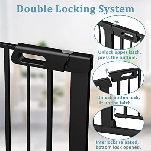 Baby Gate with Small Pet Door 29.5"-32.2" Inch Wide Black, Walk Through Dog Gate for Stairway Doorway Halway - Safety Child Gates Auto Close for The House — view 3