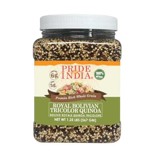 Pride Of India - Natural Three Color Quinoa - 100% Royal Bolivian Superior Grade Protein Rich Whole Grain, 1.5 Pound (24oz) Jar