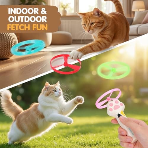 AGIFTMIND Cat Fetch Toy, Rechargeable Flying Disc Launcher with 6 Flying Discs, Cat Interactive Hunting Toys for Outdoor & Indoor (White) — view 4