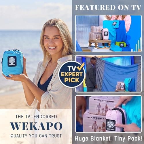 Wekapo Beach Blanket Sandproof, Beach Mat, Big & Compact Sand Free Mat Quick Drying, Lightweight & Durable with 6 Stakes & 4 Corner Pockets, Standard (1~3 person) — view 6