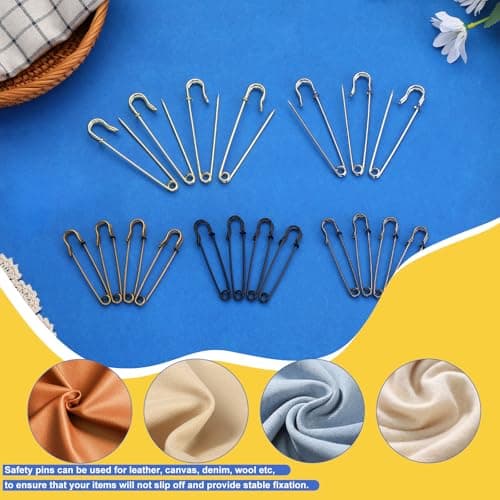 Ftyiwu Safety Pins, 3 Inch 15 Pack Large Safety Pin, Heavy Duty Safety Pins for Clothes, Diapers, Blankets, Laundry, Leather Canvas, DIY Crafts (Gun Black) — view 3