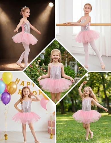 Zaclotre Girls Sequin Leotard Sparkly Strap Ballet Skirted Leotards Tutu Dress Ballerina Outfit Dance Costume for Kids — view 4