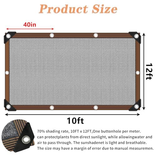 10 x12Ft Shade Cloth - for Plants Greenhouse, 70% Sunblock Shade Sails -for Outdoor Garden Pergola Patio Lawn Sun Shade Cloths for Kennel Chicken Coop Easier to Hang Shade Net Cover — view 2