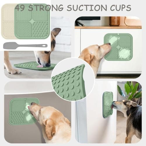 ChefAide 2 Pack Lick Mat for Dogs,Cats,Upgraded 8.5×8.5 inches Licking Mats with Suction Cups,Slow Feeder Licking Pad for Anxiety Relief and Boredom Reducer,Suitable for Dog Training (Green & Beige) — view 3
