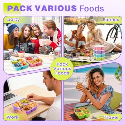 YANLIFY 4 Pack Snack Containers Bento Box Adult Lunch Box,Meal Prep Container, Reusable Food Storage lunch Containers Stackable for Work, Travel and Gym (Grass Green, Pink, Green, Purple) — view 6