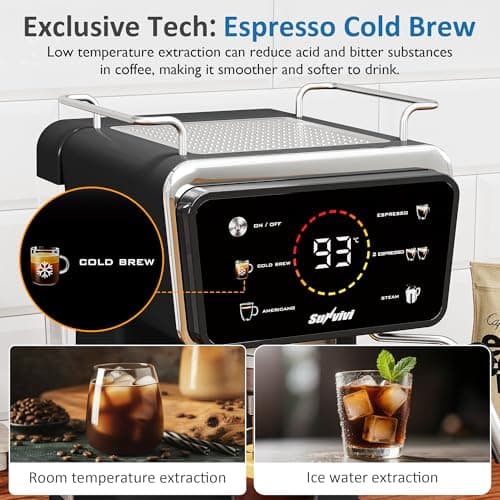 SUNVIVIPRO 20 Bar Espresso Machine with Detachable Milk Frother, Iced Coffee Maker for Espresso, Cold Brew, and Americano, 52OZ Removable Water Tank, Coffee Machine for Home and Office, Black — view 2