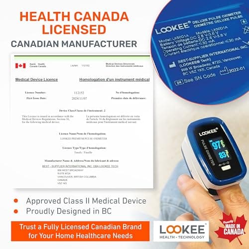 LOOKEE LK50D1 Deluxe Fingertip Pulse Oximeter | Proudly Canadian Finger SpO2 Blood Oxygen Monitor with Auto Rotate OLED Display, Plethysmograph & Pulse Graph | Blue — view 5