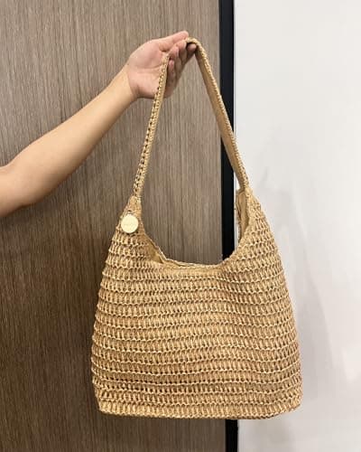 SUANNI khaki Straw Beach Bag for women, Woven Tote Hobo Bags, Lightweight Casual Boho Summer Tan Shoulder Handbag, Packable Mesh Everyday Purse for Holiday Shopping Travel — view 3