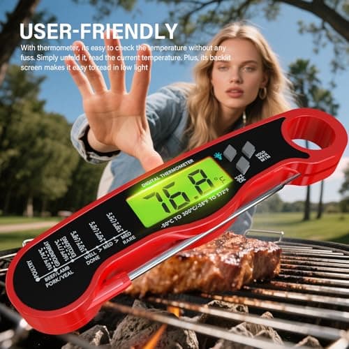 AWLKIM Meat Thermometer Digital, Instant Read Food Thermometer, Red — view 4