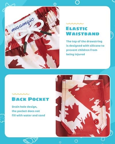 maamgic Boys Swim Trunks with Compression Liner Toddler Stretch Quick Dry Swim Shorts Quick Dry 2 in 1 Beach Shorts, Canada Flags, 8 Years — view 3