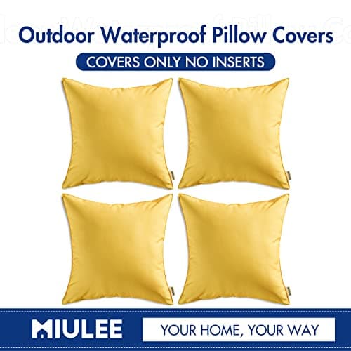 MIULEE Pack of 4 Decorative Outdoor Waterproof Pillow Covers Square Garden Cushion Cases PU Coating Throw Pillow Cover Shell for Patio Tent Park Couch 16x16 Inch Yellow — view 5