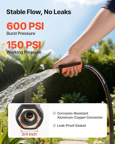 VEVOR Garden Hose, 100 ft 5/8" Heavy Duty 4-Layer Rubber Water Hose, 150PSI Working & 600PSI Burst, Flexible & Non-Kink Outdoor Waterhose with 3/4" Fitting, Lightweight Hoses for Gardening Cleaning — view 3