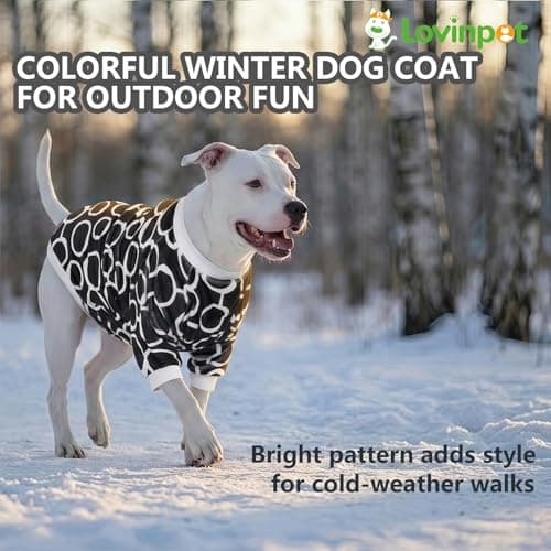 LovinPet Large Dog Flannel Coat, Warm Dog Winter Coat with Front Sleeves and Hook-and-Loop Closure, Cozy Full-Coverage Layer for Chilly Short-Hair Dogs, Freehand Black White Prints, XL — view 5