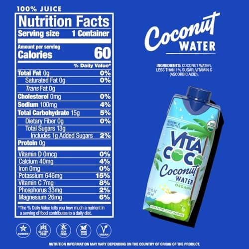 Vita Coco Coconut Water, Pure Organic | Refreshing Coconut Taste | Natural Electrolytes | Vital Nutrients | 11.1 Oz (Pack Of 12)