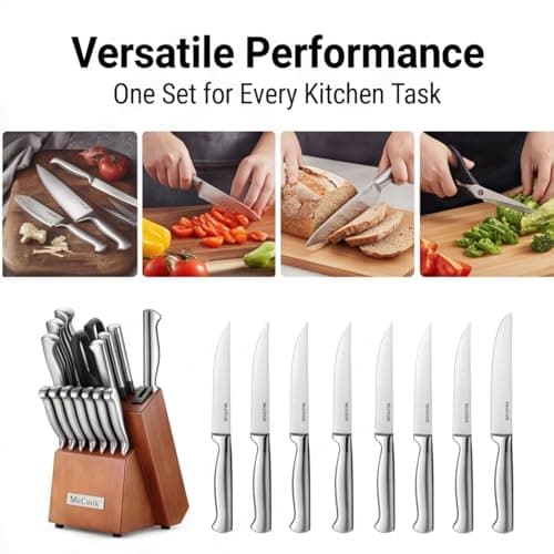 McCook® Knife Sets, German Stainless Steel Kitchen Knife Block Sets with Built-in Sharpener, 15 Piece Chef Knife and More, Razor Sharp, Restaurant Grade, Anti-Rust, Elegant Box for Gift — view 5