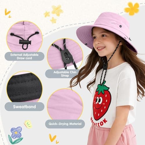 ZOORON Kids UPF 50+ Sun Hat for Boys Girls Wide Brim Lightweight Bucket Hat for Hiking Beach Safari, Quick Dry Adjustable (1pack-Light Purple) — view 5