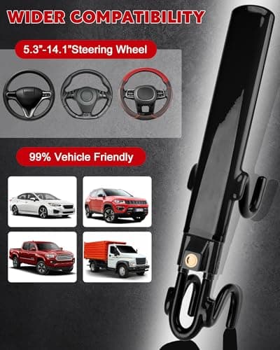 Tevlaphee Steering Wheel Lock Anti-Theft Car Device Heavy Duty Security Car Lock Antitheft Locking Devices Great Deterrent Adjustable Car Wheel Lock Anti Theft for Vehicle Truck with 3 Keys(Black) — view 3