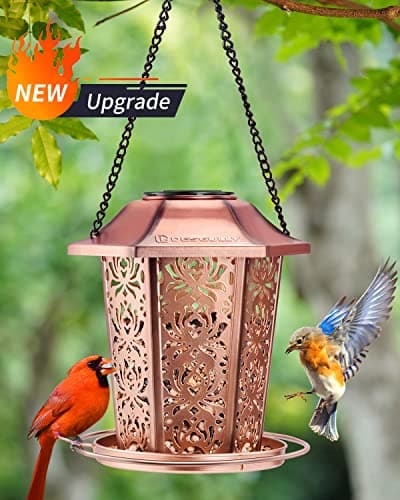 Solar Bird Feeders for Outdoors Hanging - Premium Grade Metal Bird Feeder, Chew-Proof, Weather and Water Resistant Wild Bird feeders, Outside and Garden Decoration