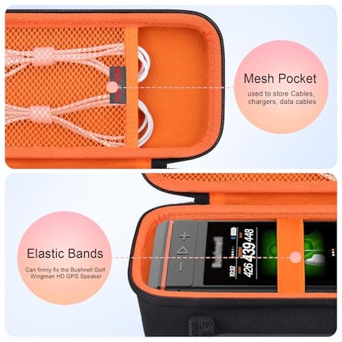 Elonbo Carrying Case for Bushnell Golf Wingman HD GPS Speaker, Bushnell Wingman HD View Golf Speaker Hard Travel Bag, Portable Speaker Storage Holder, Mesh Pocket Fits Charging Adapter. Inside Orange — view 2