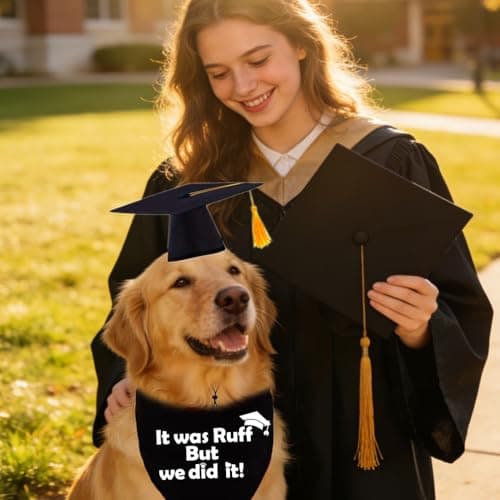 2026 Dog Graduation Bandana and Cap Set It was Ruff but We Did It Black Graduation Dog Outfits with Tassel Adjustable Graduation Cap for Small Medium Large Dogs Cute Pet Costume Photo Prop Cotton — view 2