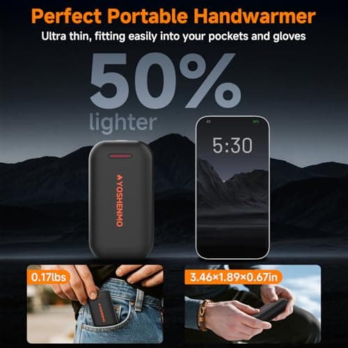 Hand Warmers Rechargeable, Electric Hand Warmer Reusable, Slim Pocket Heater Handwarmers,Gifts for Men, Women Christmas Outdoor/Indoor/Golf/Camping/Hunting Essentials(1 Packs) — view 3