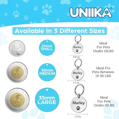 UNIIKA Dog Tags Personalized (Canada Lifetime Replacements) Deep Engraved on Both Side (3 Size Available) - Médaille Custom Pour Chiens et Chats Personnalisée (Small, Gold) — view 5