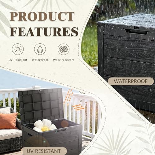 ZEUKMXOO 35 Gallon Outdoor Storage Box Waterproof,Deck Boxes Outdoor Waterproof,Resin Deck Box Delivery Boxes for Outside for Package Delivery,Patio Cushions,Gardening Tools,UV Resistant — view 3