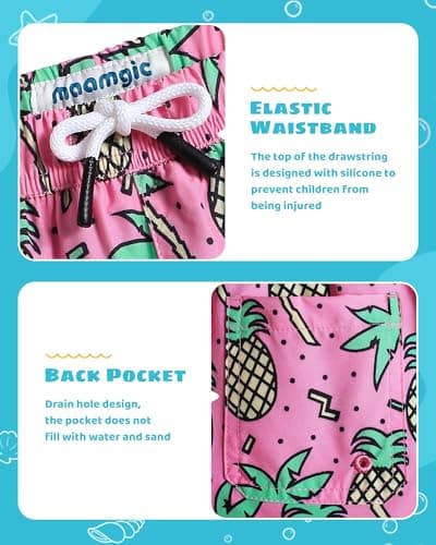 MaaMgic Boys Swim Trunks with Compression Liner Toddler Stretch Quick Dry Swim Shorts Quick Dry 2 in 1 Beach Shorts,Palm Pineapple Pink,Medium(10/12) — view 2